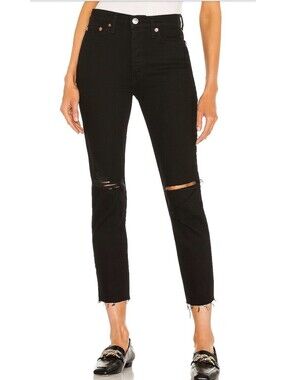 RE/DONE Jeans Womens 25 Black 90s High Rise Ankle Crop Raw Hem Button Fly